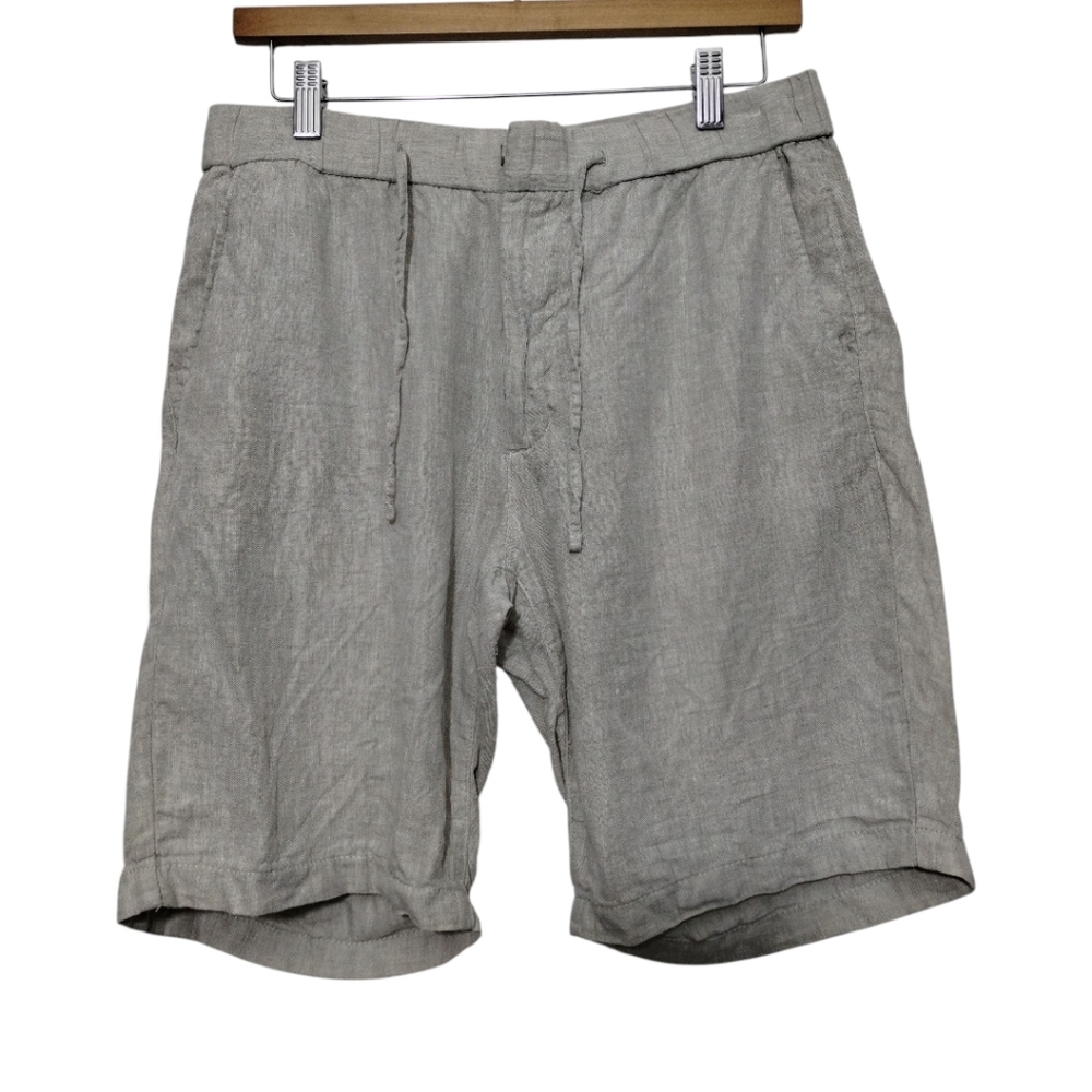 H&M Mens 33R Cream Linen Shorts Pockets Drawstring Beach Vacation Preppy